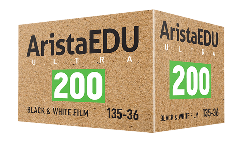 Arista EDU Ultra 200 Black & White 35mm film box packaging, ideal for classic photography.