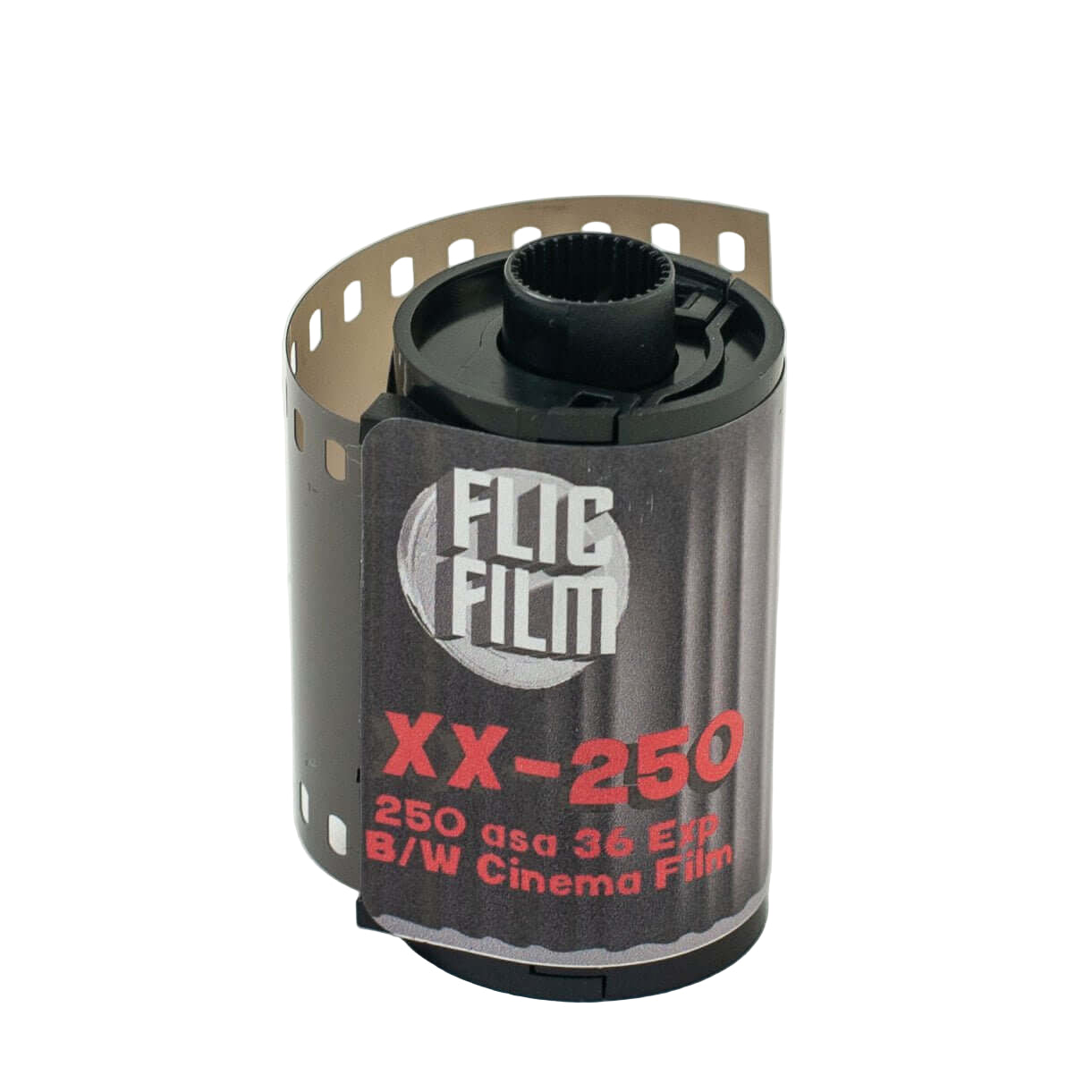 Flic Film XX-250 BW 35mm negative film canister, 36 exposures for classic monochrome photography.