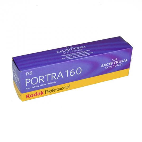 Kodak Portra 160 color-negative film box for exceptional skin tones and natural color palette.
