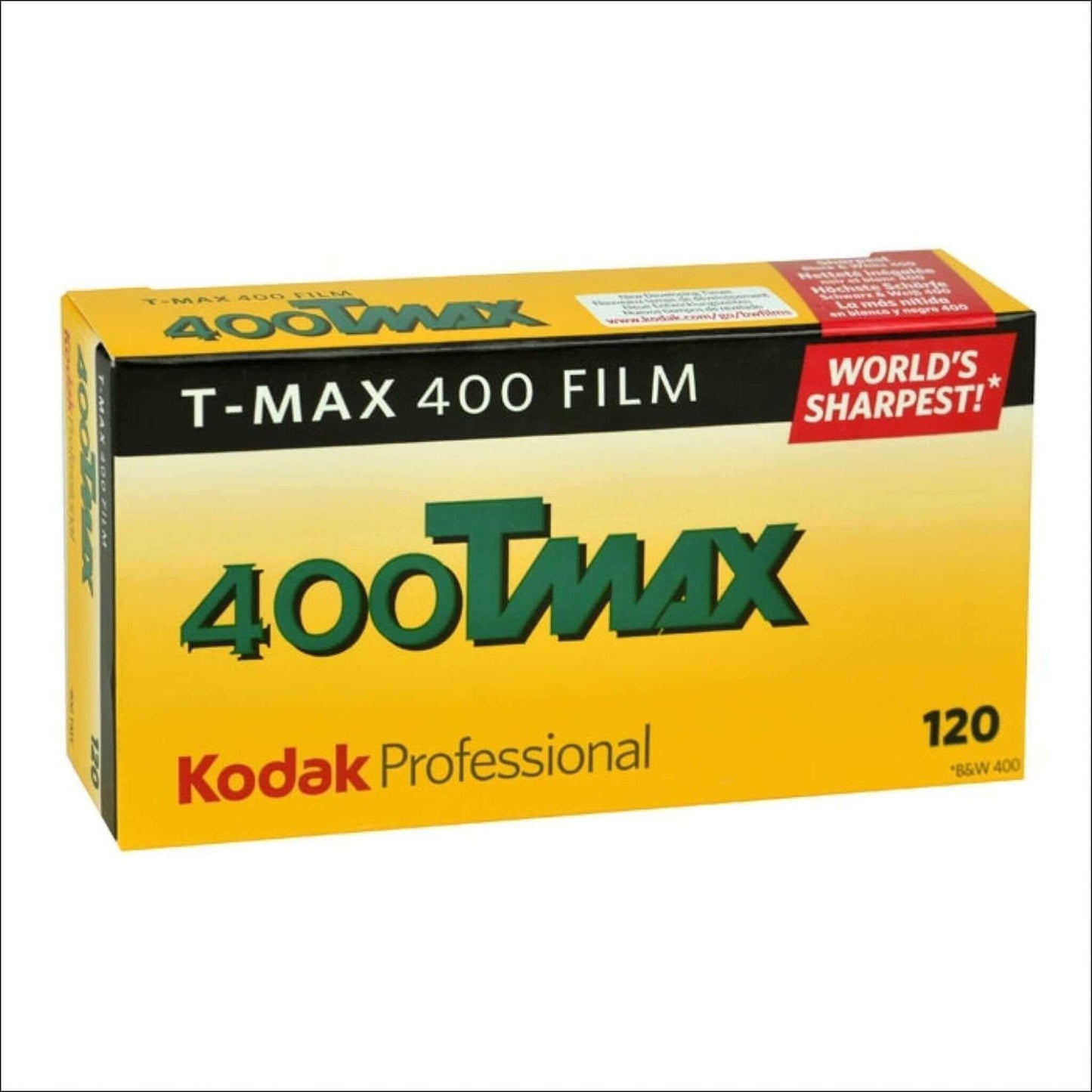 Kodak TMAX 400 ISO black and white 120 medium format film 5-pack, featuring fine grain and high sharpness.
