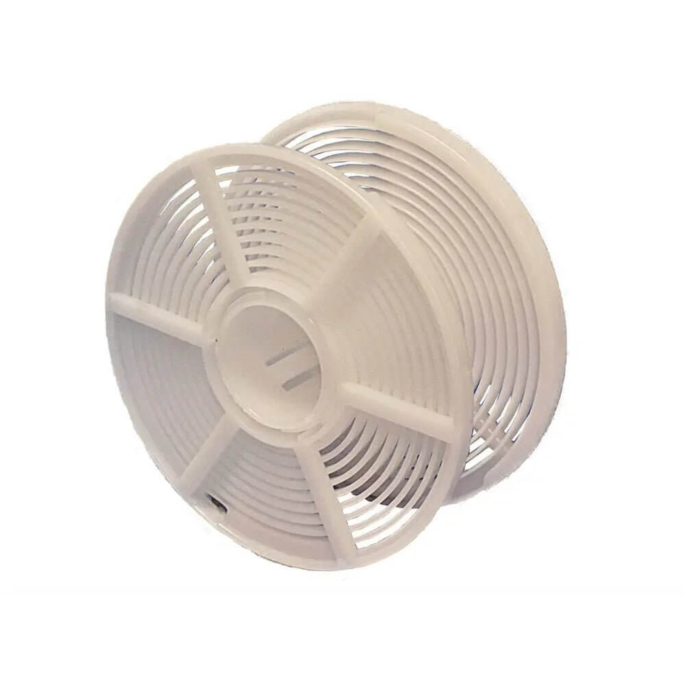 Off-white plastic film spool with a ribbed, segmented design.