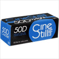 Black and blue cinestill 50d film box with white text, designed for color prints.
