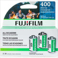 Fujifilm 400 speed 35mm color film in a package containing three rolls.