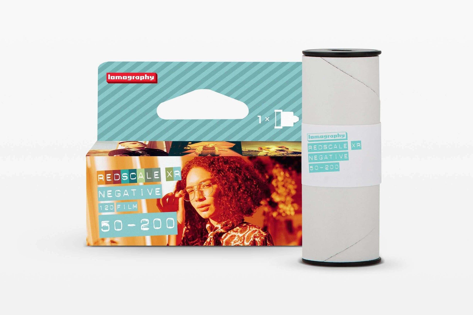 Lomography Redscale XR 50-200 ISO Color C41 film packaging and canister for vibrant photo results.