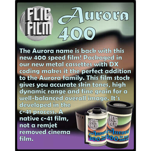 Fujifilm aurora 400 film in metal cassette packaging with dx coding and a c-41 process.