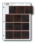 White plastic photo album page with brown protective sleeves for storing small photographs.