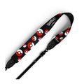 Polaroid flat camera strap with red, white and black Poké Ball pattern, full length