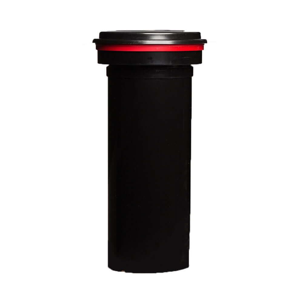 Black cylindrical pipe with a red sealing ring and black cap.