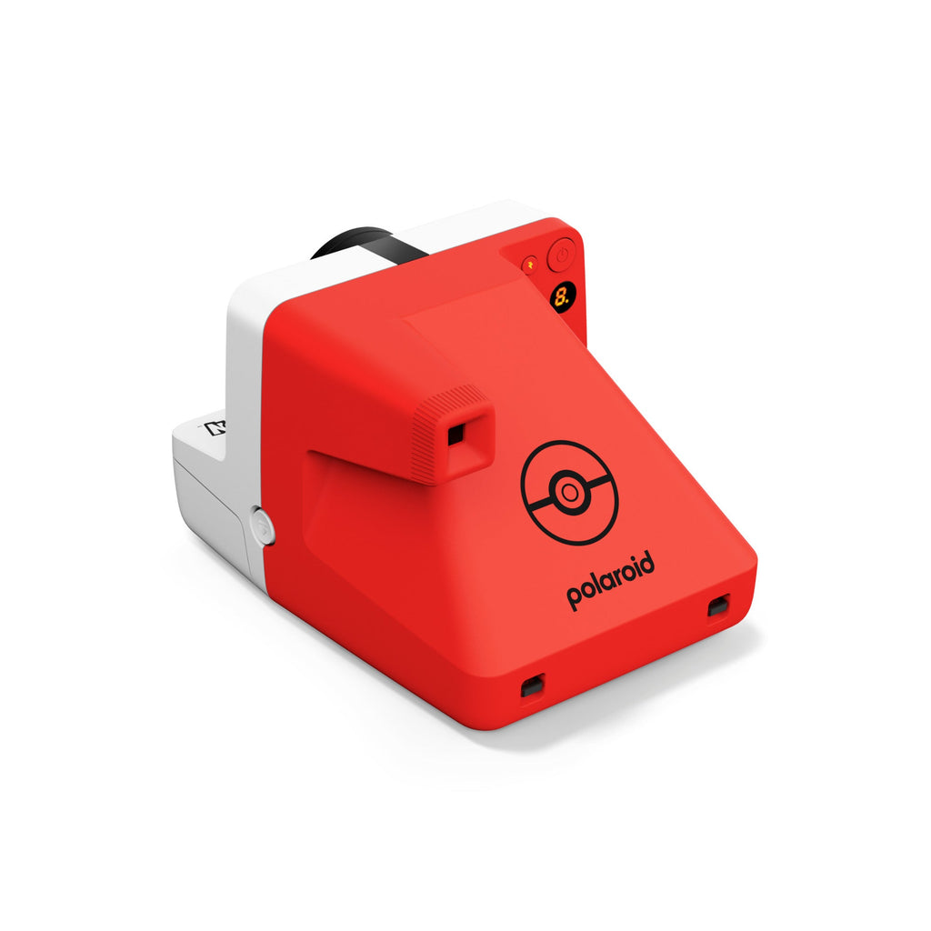Back of the Polaroid Now Gen 3 Pokémon Edition camera in red with Poké Ball logo
