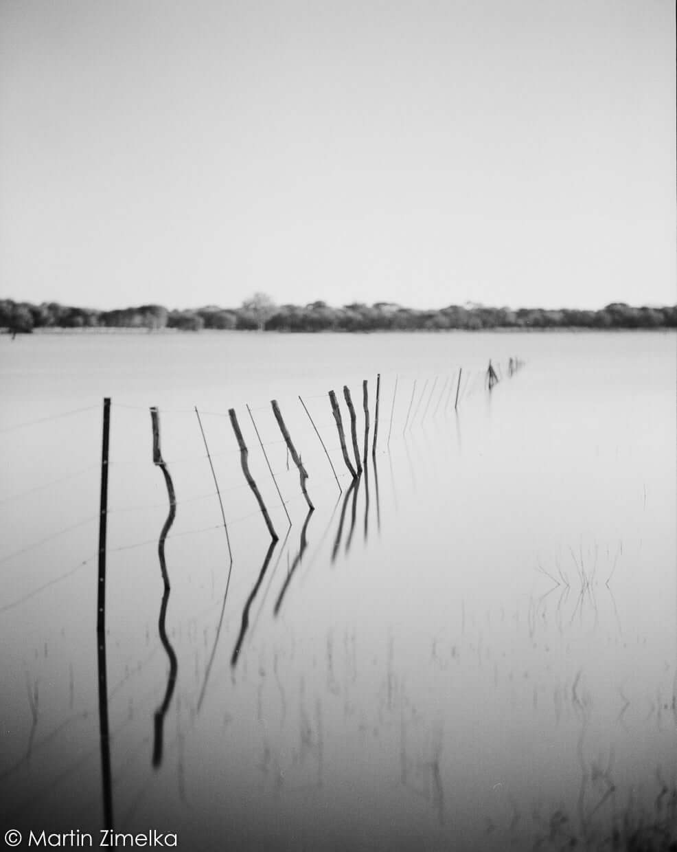 River with a fence shot on Rollei RPX 100 BW 120 Roll Film