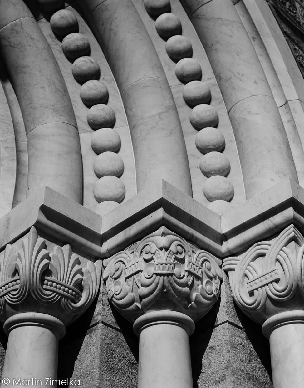 Historic architectural columns shot on Rollei RPX 400 BW 35mm, 36 Exp Film