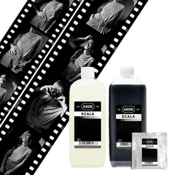 ADOX SCALA black and white film developing chemicals with film negatives