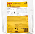 Kodak professional d-76 developer solution in a white and yellow plastic bag with printed instructions.