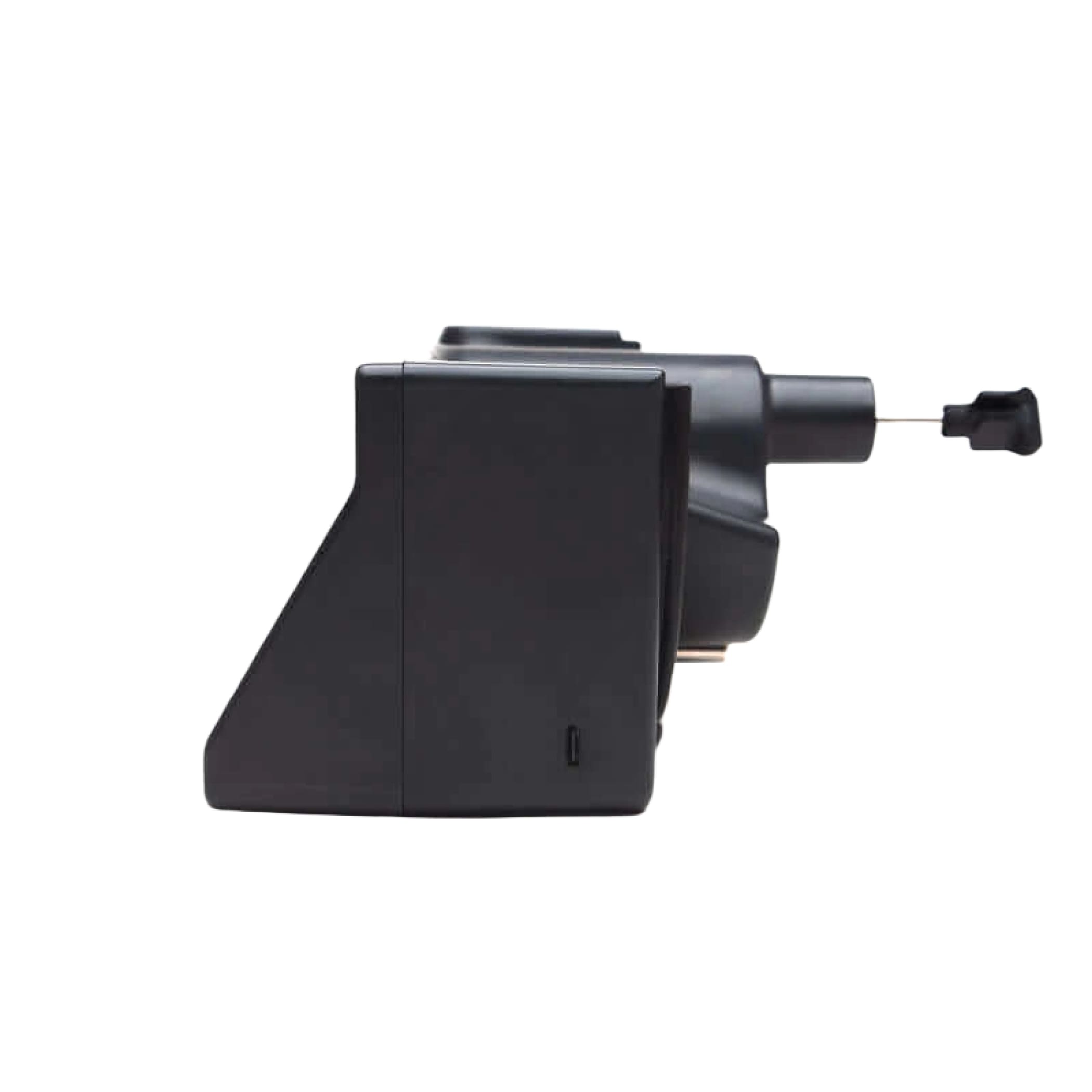 Black plastic camera lens adapter with a small black knob on the end.