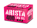ARISTA.EDU DX 400 ISO black and white film box for 35mm cameras, 36 exposure, durable metal cartridge.