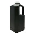Black plastic jug with a white cap and integrated handle.