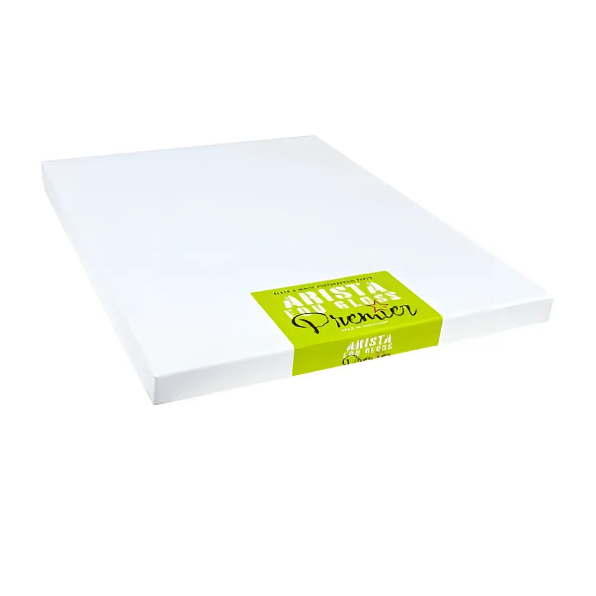 White canvas panel with a lime green label that reads ’arista premier’ and features the brand’s logo.