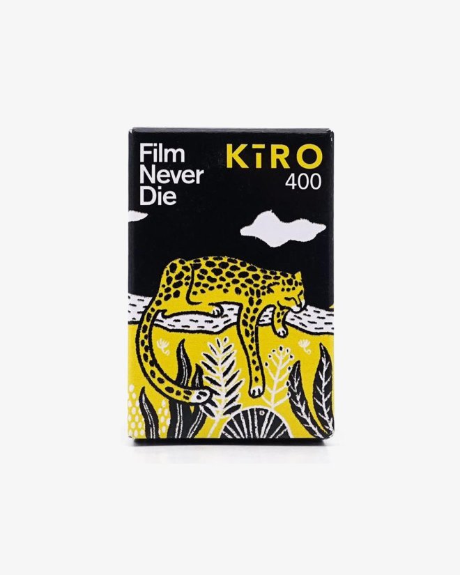 Black and yellow Kiro 400 film pack with leopard illustration, Texas view fullsize