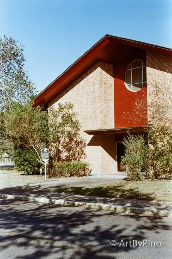 Modern Epson V600 scanner building with red brick, view fullsize
