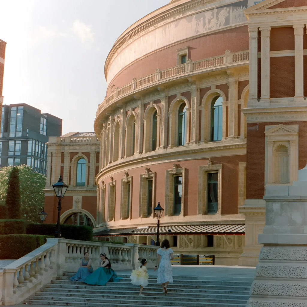 The grand curved facade of royal albert hall captured on candido c41 color 800 iso 35mm color negative film