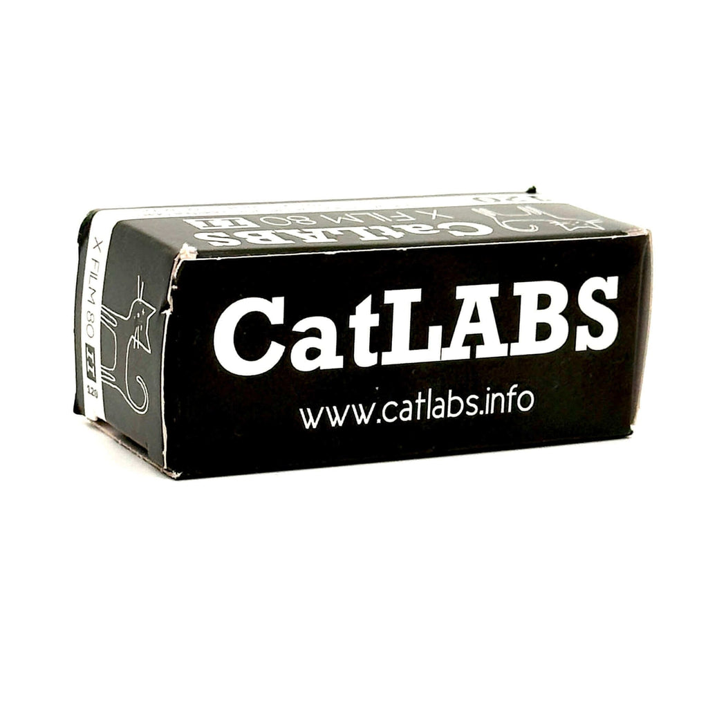 Black rectangular box with white ’catlabs’ branding and a stylized cat logo, labeled as containing x-film iso 20.