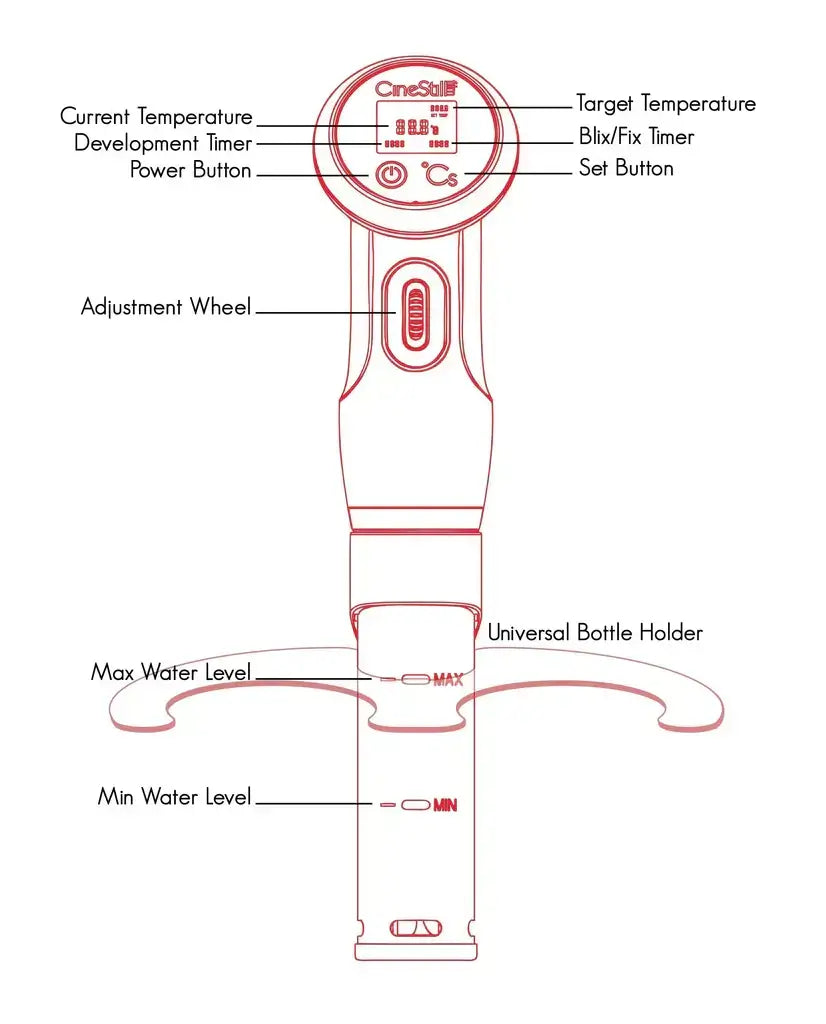 CineStill °Cs TCS-1000 Immersion Circulator Thermostat control panel with buttons and adjustment features.