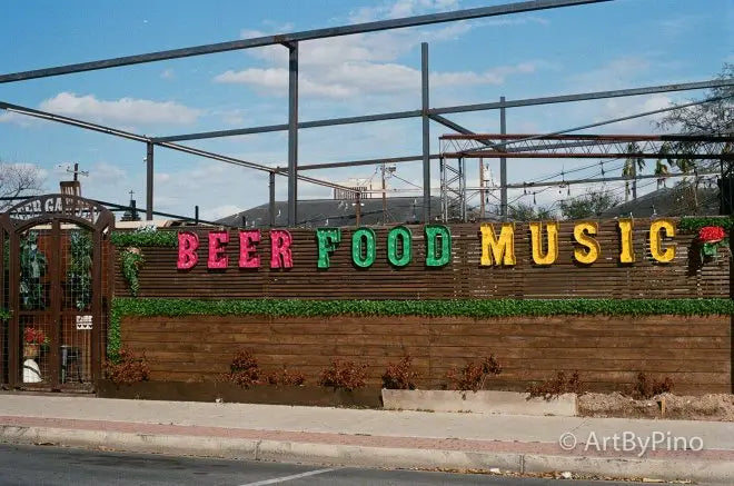 Colorful beer food music sign in film comparison, texas view fullsize