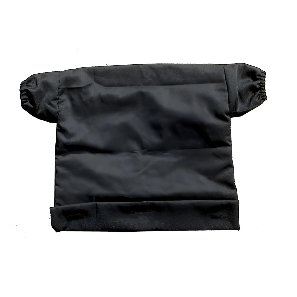 Black fabric sleeve with elastic cuffs and a folded hem.
