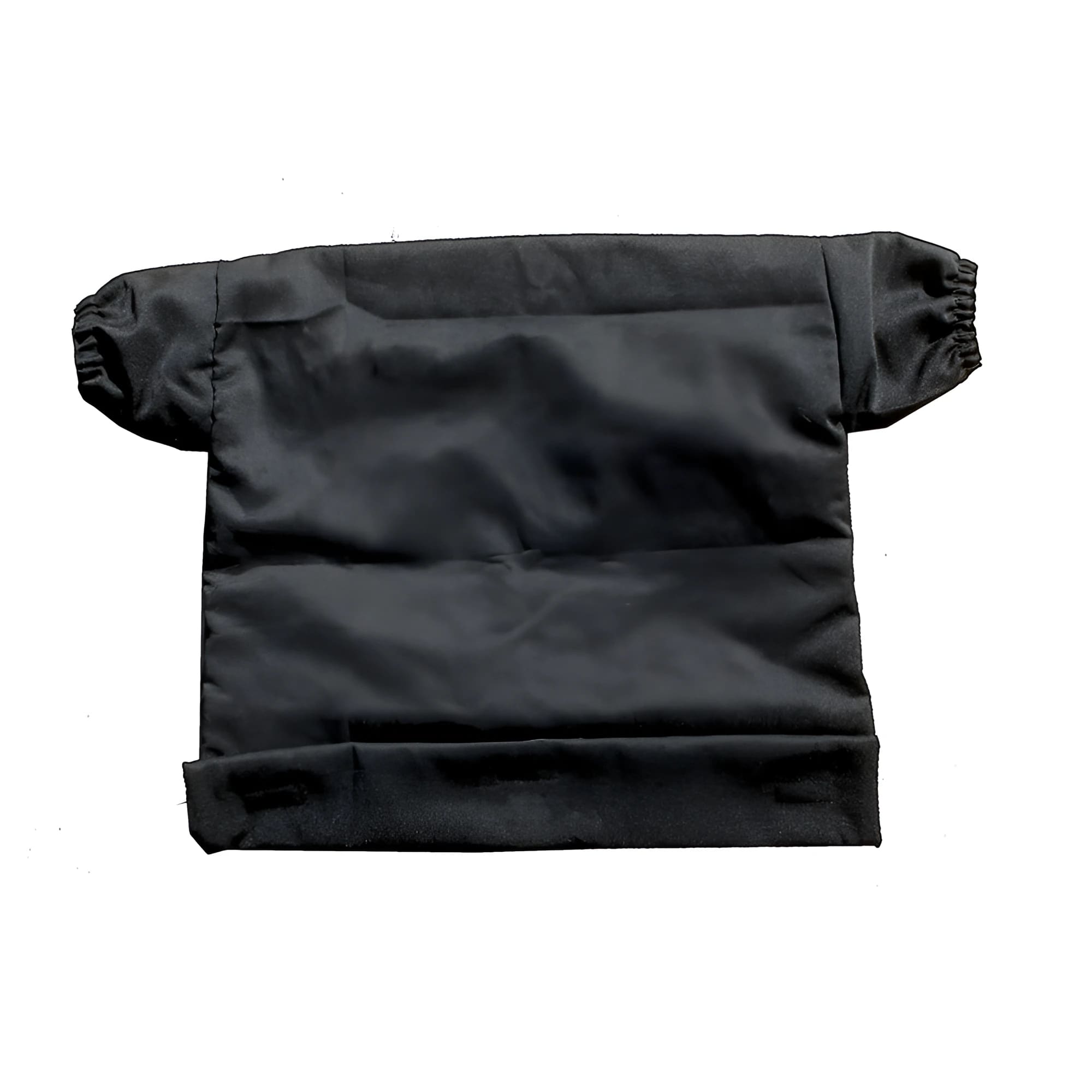 Black fabric sleeve with elastic cuffs and a folded hem.