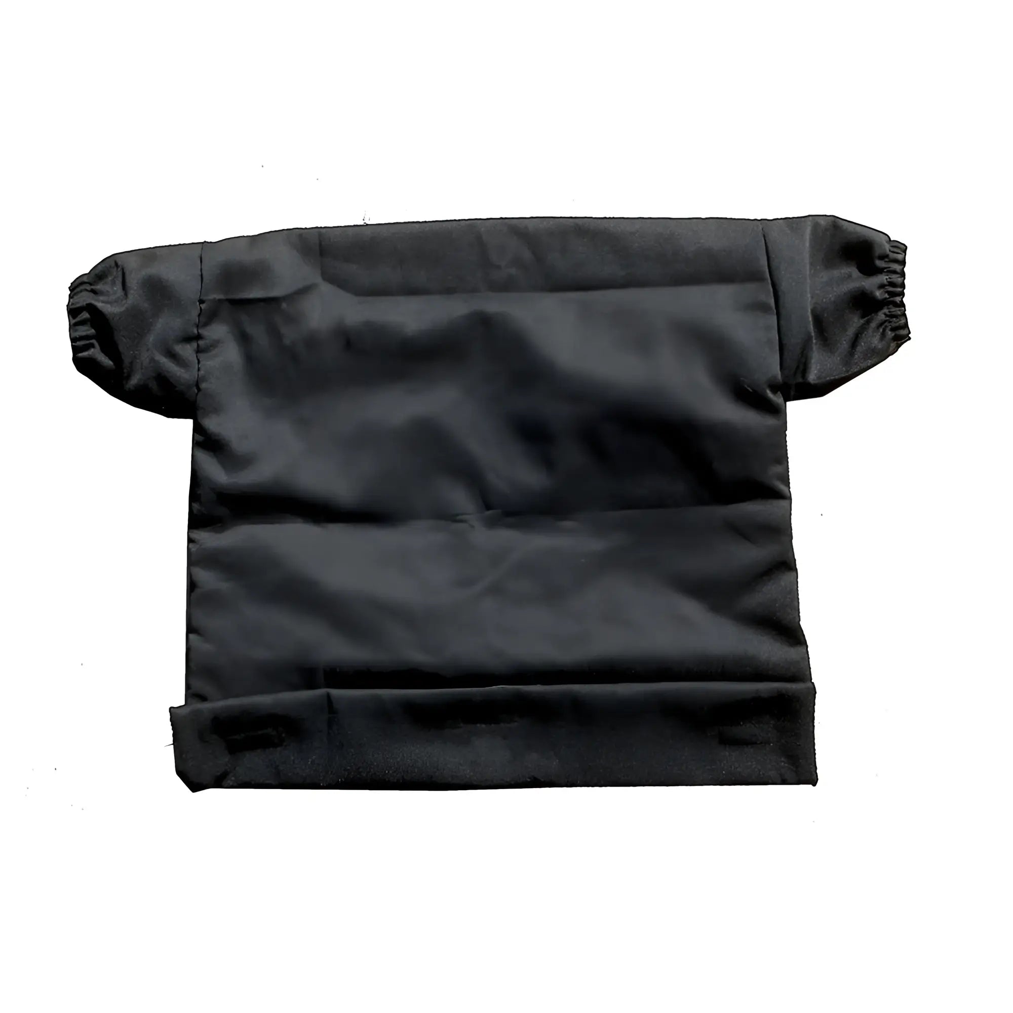 Black fabric sleeve with elastic cuffs and a folded hem.