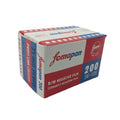 Red, white, and blue cardboard box of fomapan 200 black-and-white negative film.