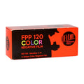 Orange and black box of fpp 120 color negative film by the film photography project.