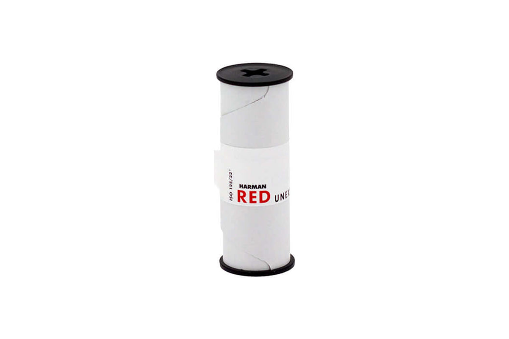 HARMAN Red 125 Redscale C41 120 Film roll, designed for capturing stunning red and orange hues in photography.