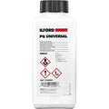 White plastic bottle with black screw-on cap, labeled ’ilford pq universal’ in bold black text above a red horizontal stripe.