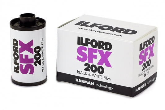 Ilford SFX 200 ISO BW Film 35mm | 120 (Extended-Red Sensitivity) canister and box