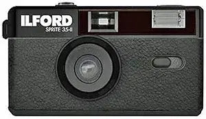 Ilford Sprite 35-II refillable 35mm analog film camera with a fixed-focus wide-angle lens.