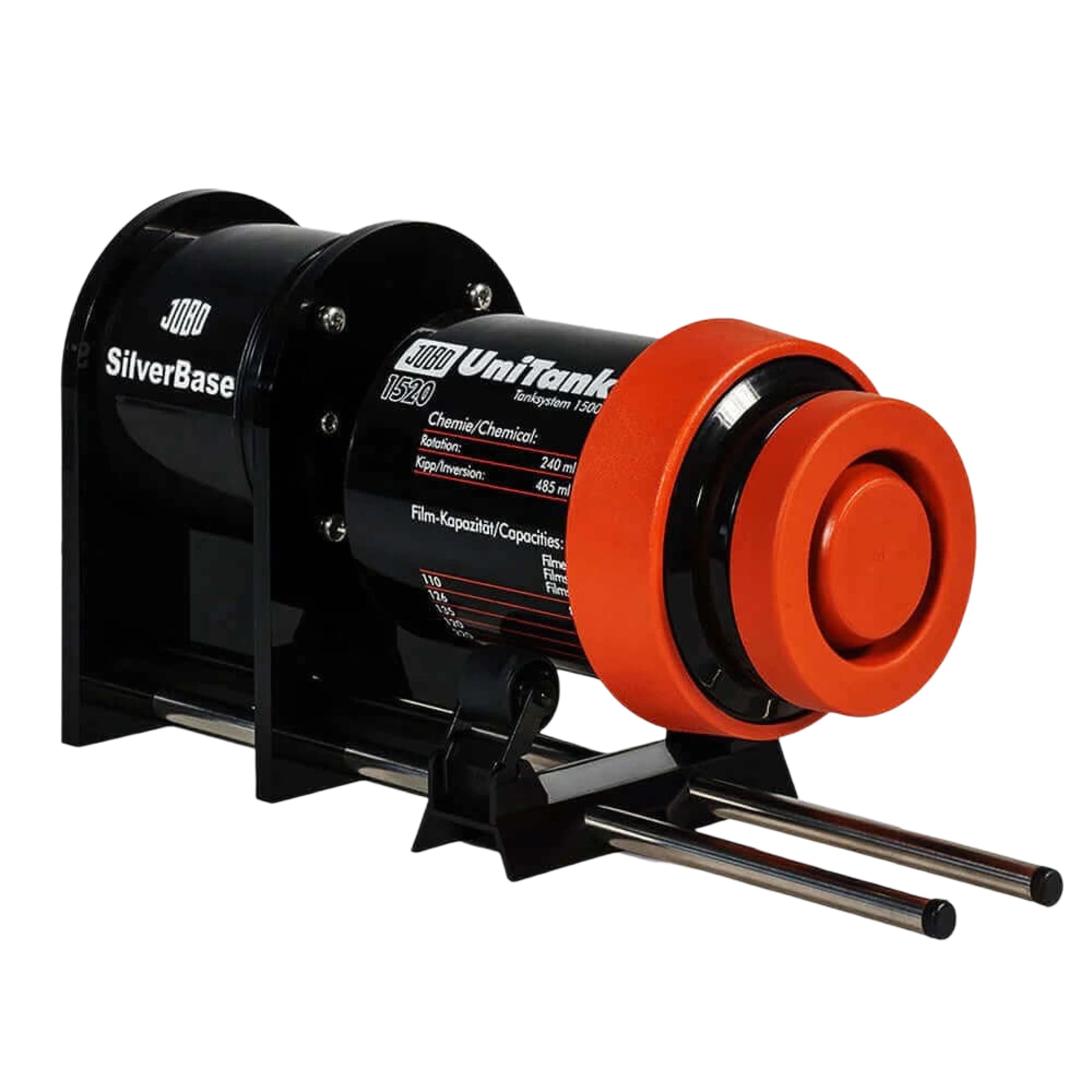 Black and orange industrial film processing unit with a prominent red-orange circular cap.