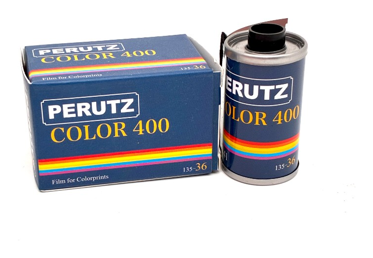 Perutz Color 400 color negative film box and canister 35mm 36 exposures