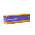 Kodak professional portra 400 color negative film in a vibrant yellow and purple box.