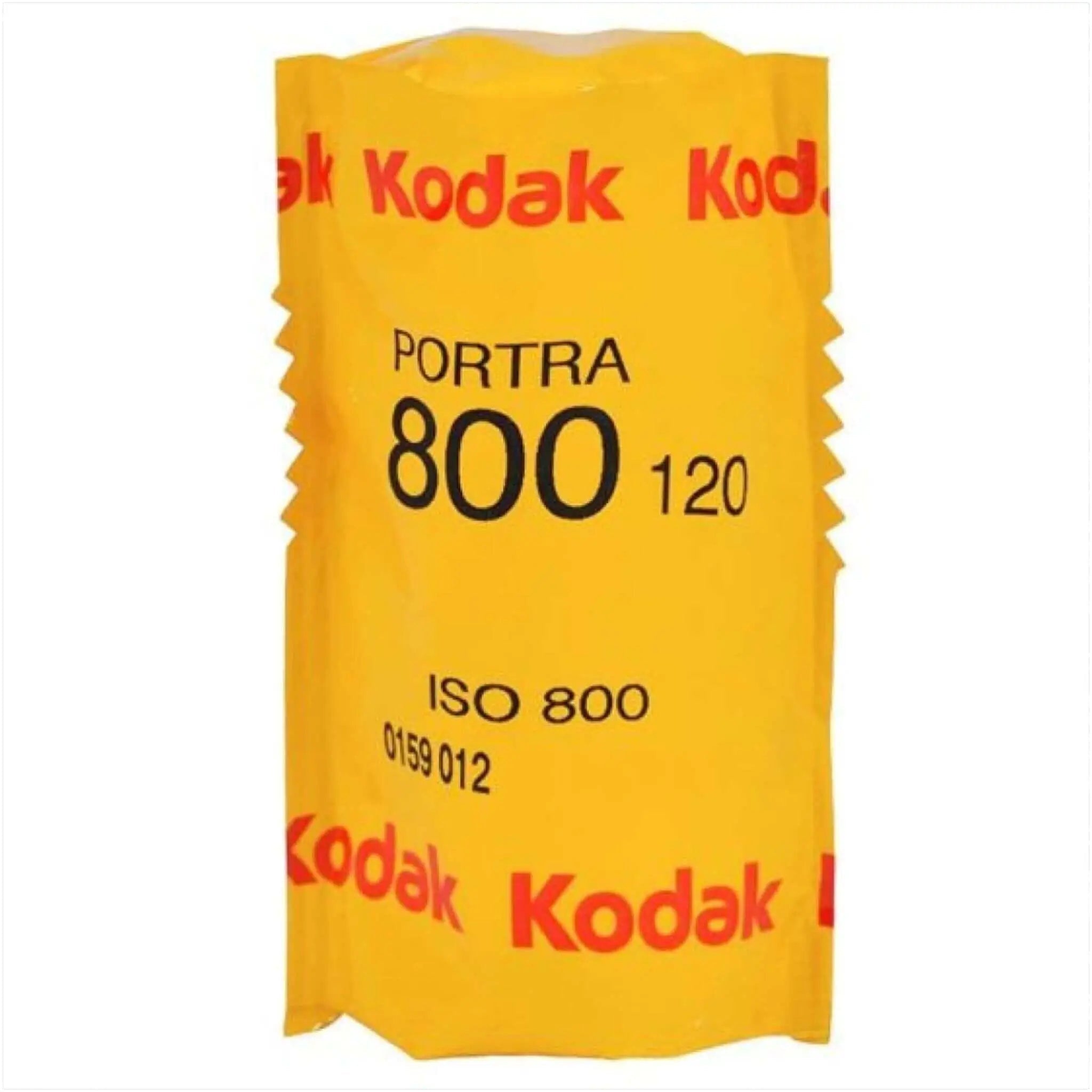 Yellow kodak portra 800 film roll, iso 800, in a distinctive yellow and red branded wrapper.