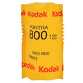 Yellow kodak portra 800 film roll, iso 800, in a distinctive yellow and red branded wrapper.