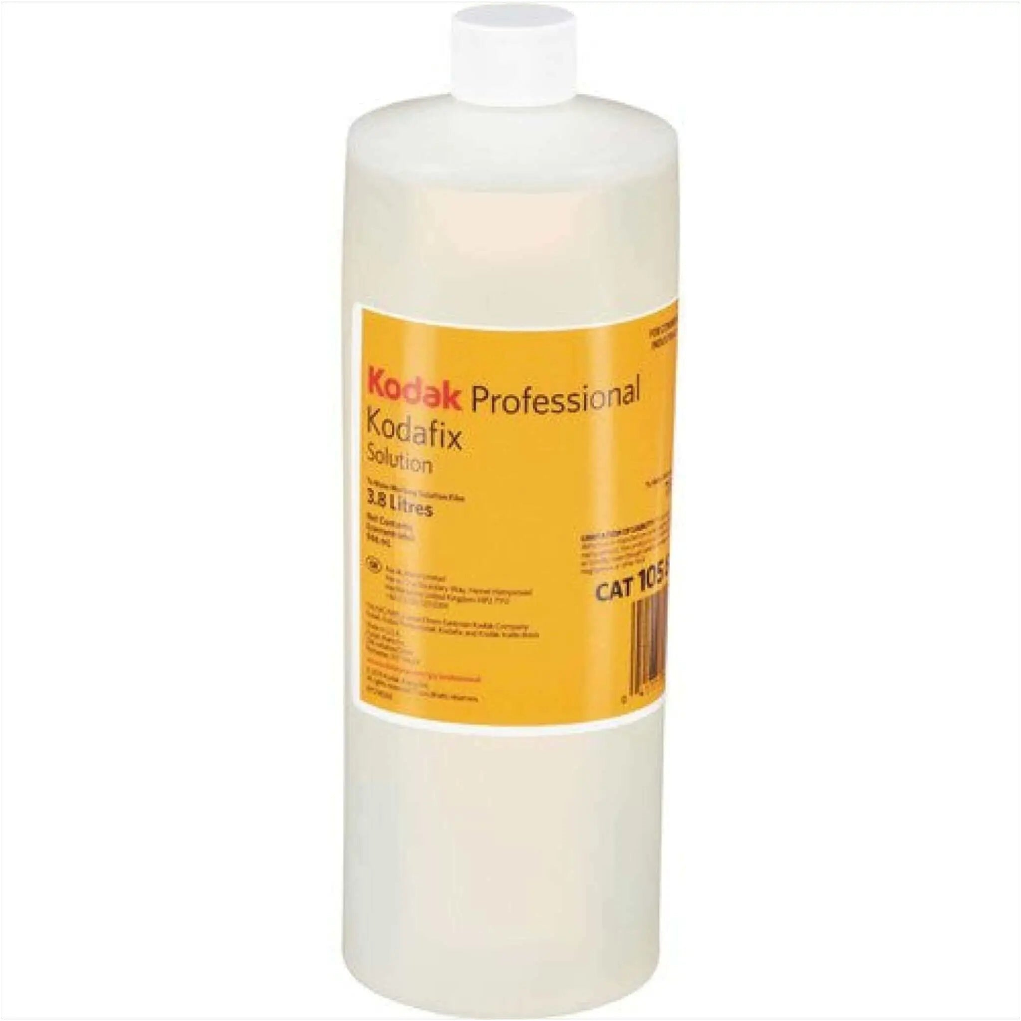 A 3.5-litre bottle of kodak professional kodafix solution, featuring a white plastic body and cap with an orange label displaying the brand name in red text.