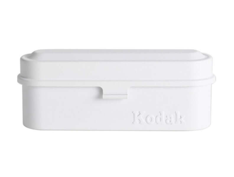 Kodak Steel Film Case For 35mm Films 5 Slots in white, ideal for organizing and protecting film rolls.