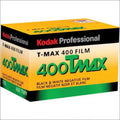 Kodak professional t-max 400 film box in vibrant yellow, green, and black with bold lettering for black & white negative film.