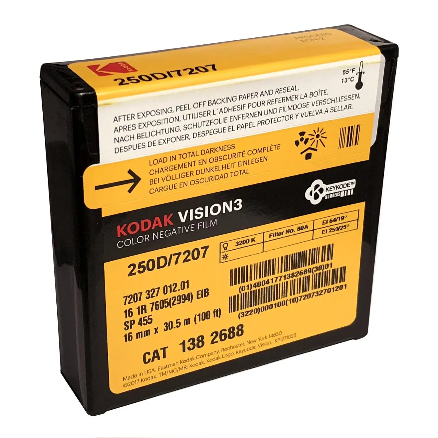 Kodak Vision3 250D/7207 16mm x 100 ft color negative film can