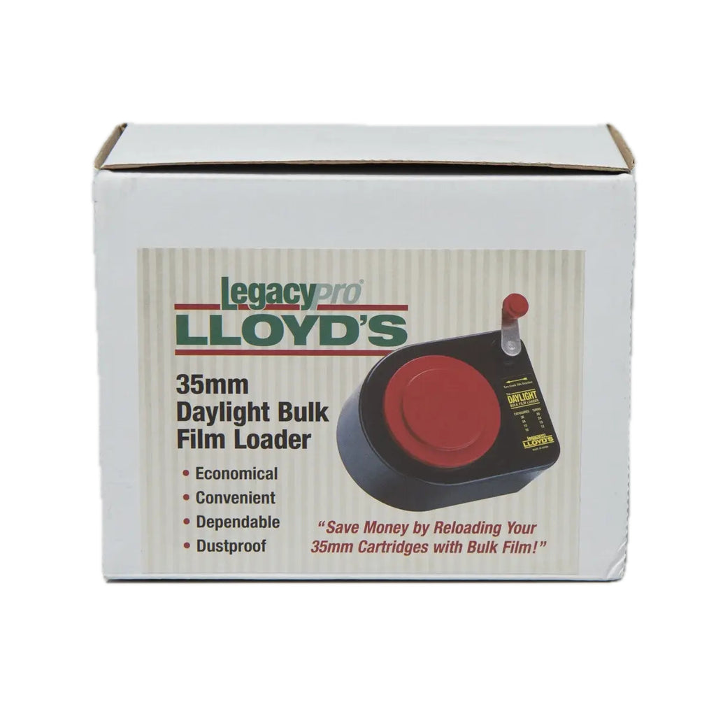 Legacypro lloyd 35mm bulk film loader with black body red circular loading button and handle for 35mm bulk film use