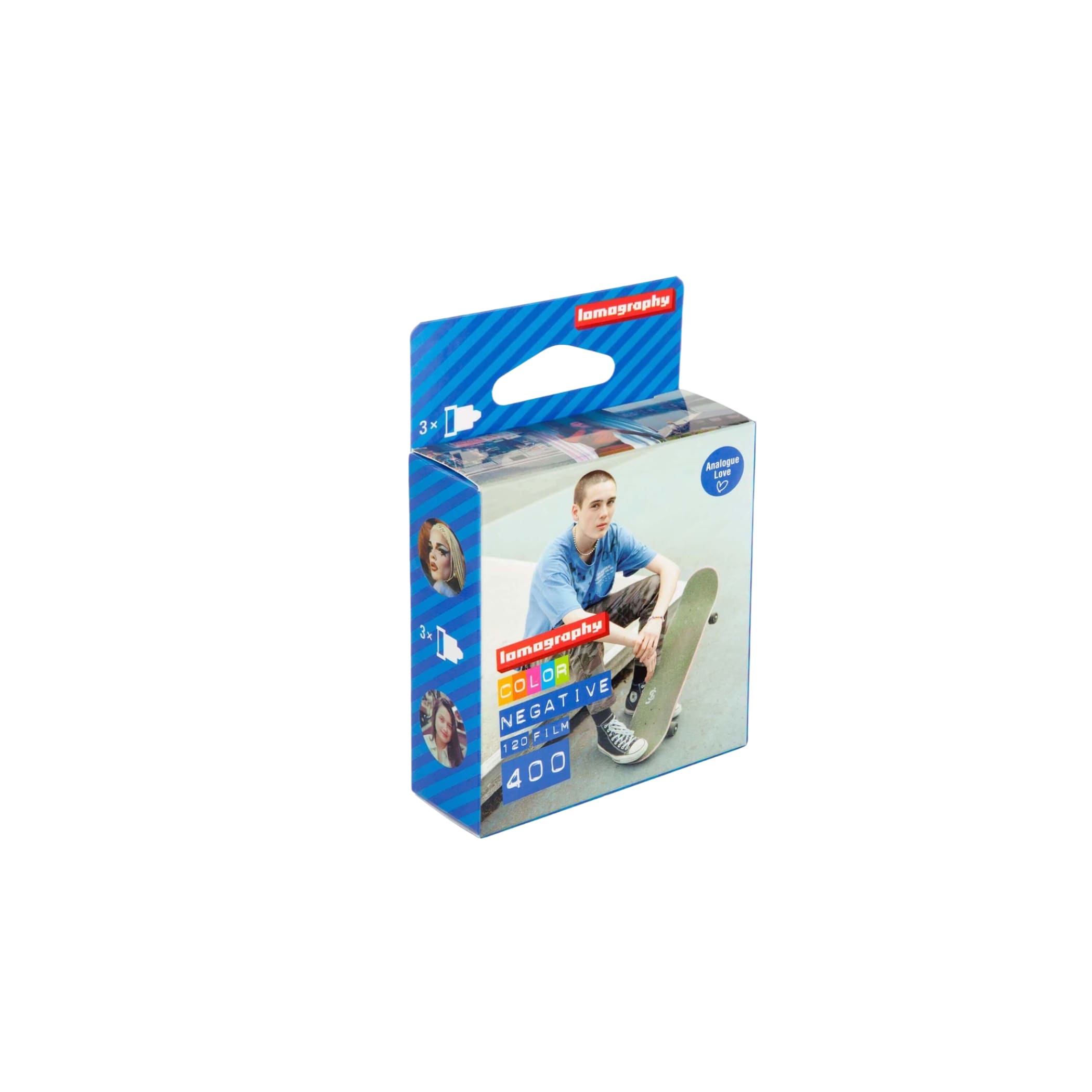 Blue lomography color negative 120 film, model 400.