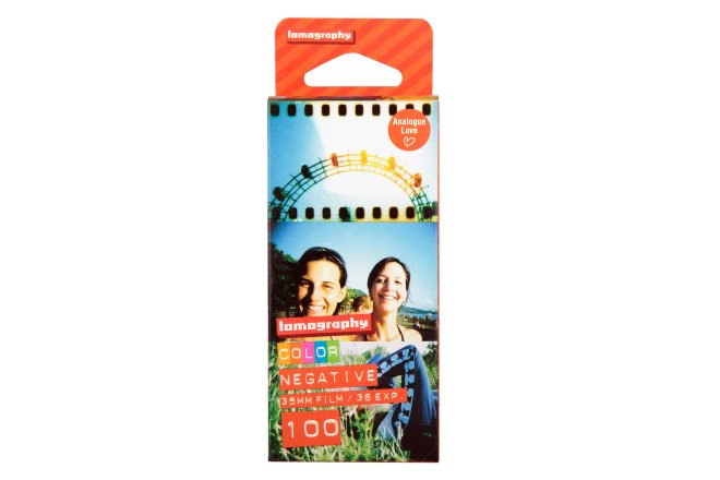 Lomography color negative 100 iso 35mm film in orange blue sleeve at McAllen store