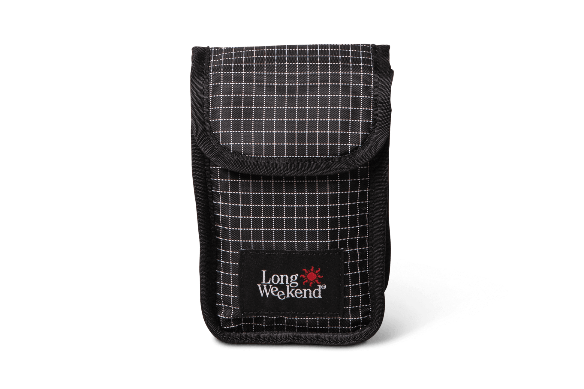 Long Weekend Camera Pouch in black with grid pattern for protecting point-and-shoot cameras.