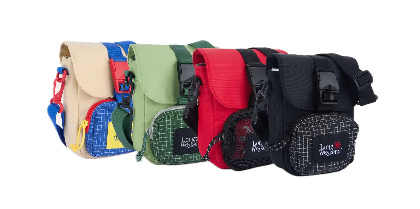 Colorful long weekend padded crossbody camera pouch with main compartment slide pocket and adjustable straps